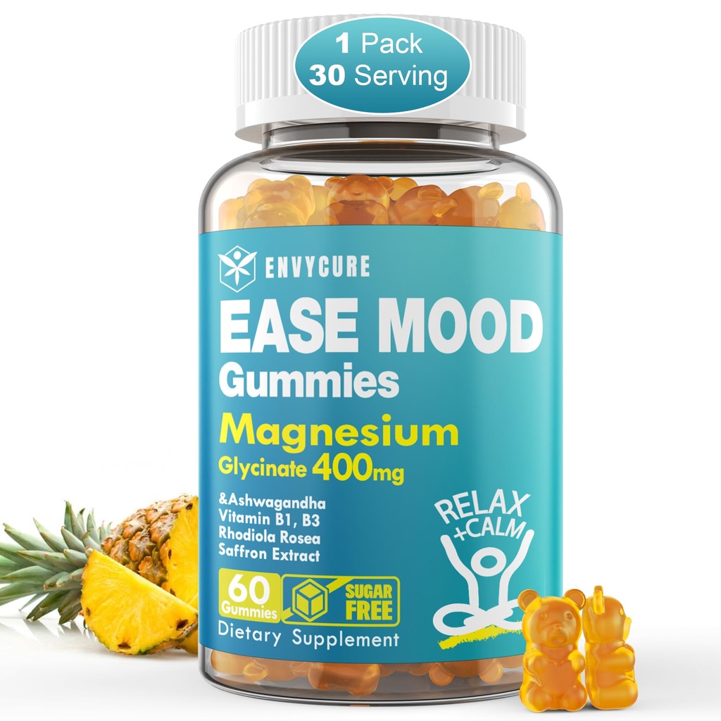 配有Ashwagandha、B1、B3、Rhodiola Rosea & Saffron供养休息、Mood & Energy Galmies供成年人使用的无糖镁,