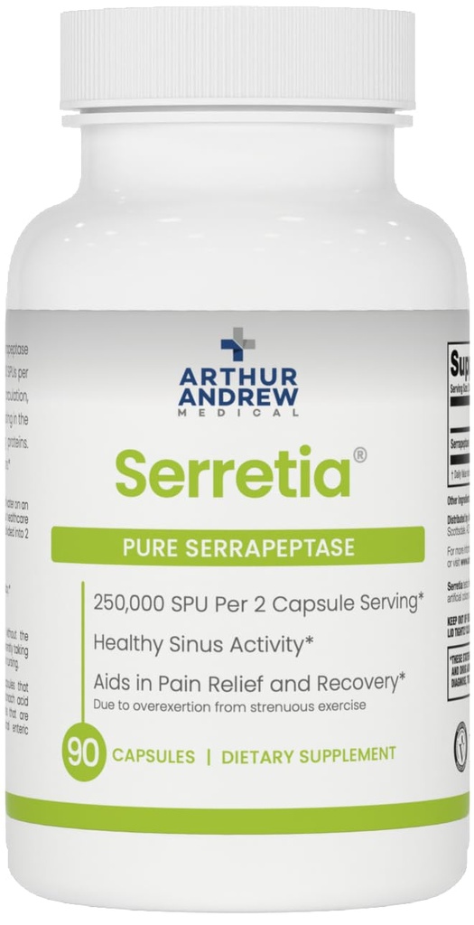 Arthur Andrew Medical, Serretia, 肌肉和辛纳斯支持的Serrapeptase公式, 90 Capsules