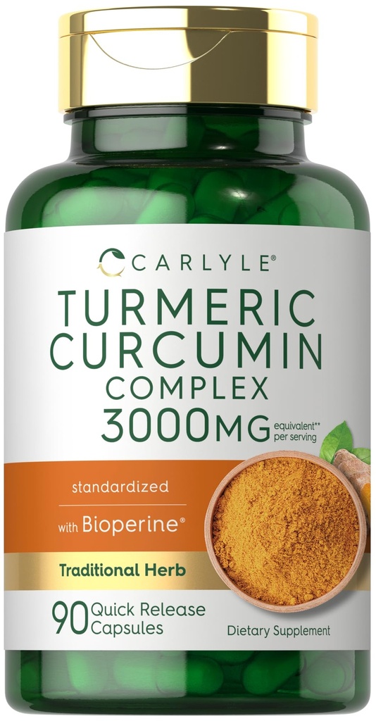 Carlyle Turmeric Curcumin with Black Pepper 3,000mg → 90 Powder Capsules → 复杂补充 与 Bioperine → Non-GMO , Gluten Free 复合补充