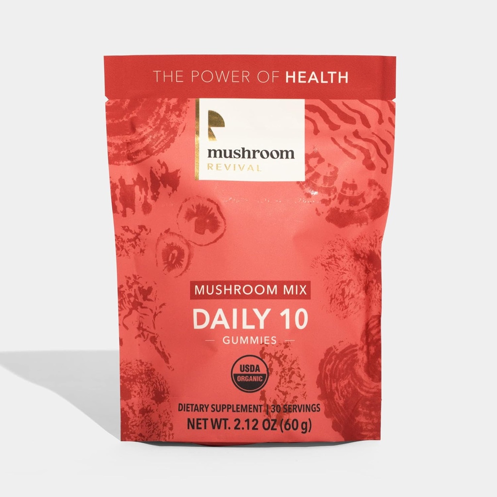 蘑菇振兴,有机,每日10 蘑菇Mix Gummys,2.12 Ounces,Non-GMO,Vegan,Gluten Free,Keto,奶制品自由