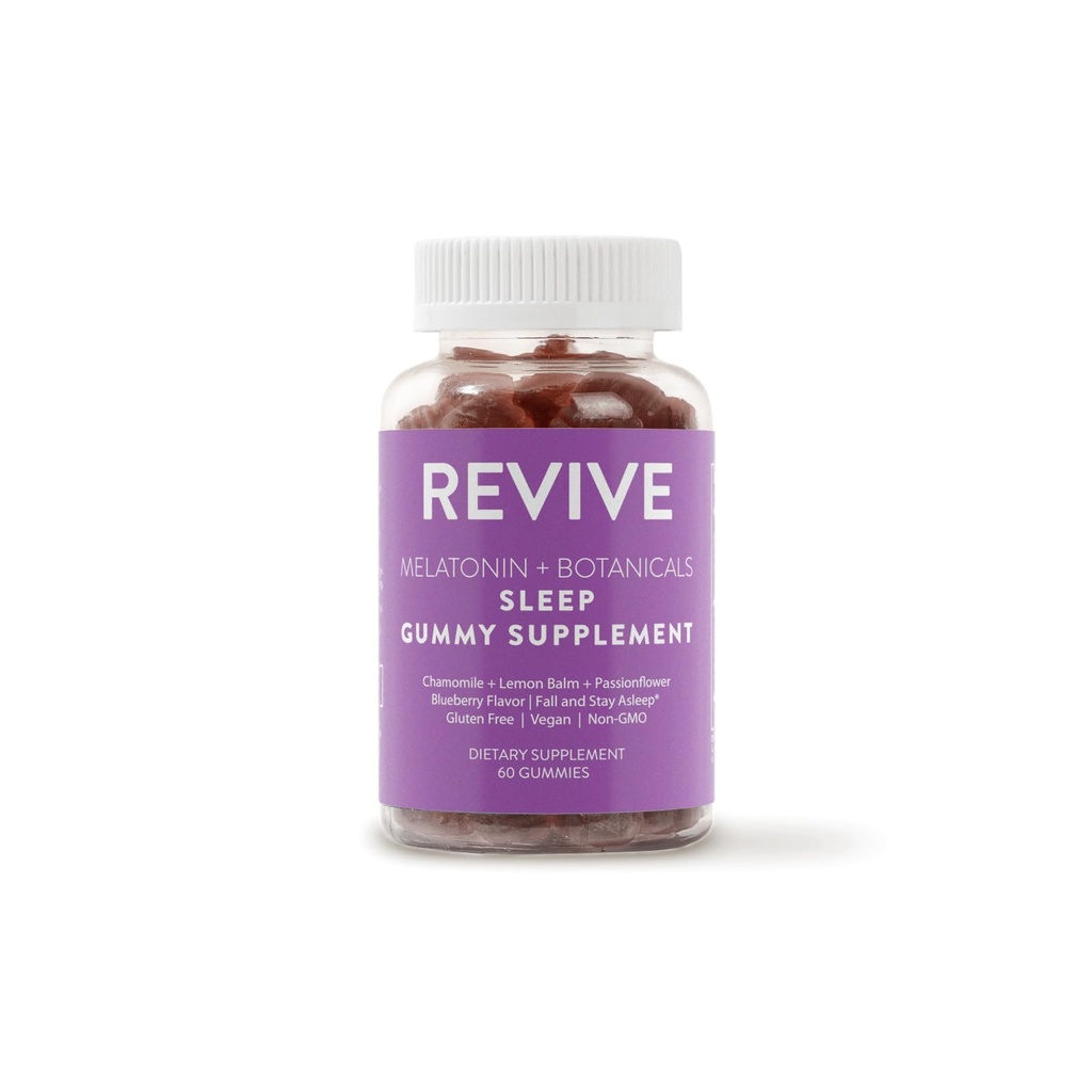 REVIVEEO 美拉图宁和植物学 Sleep Gummy 补充剂:与香摩尔、柠檬浆和激情花一起恢复基本油 – 5毫克美拉图宁 - 蓝莓火焰