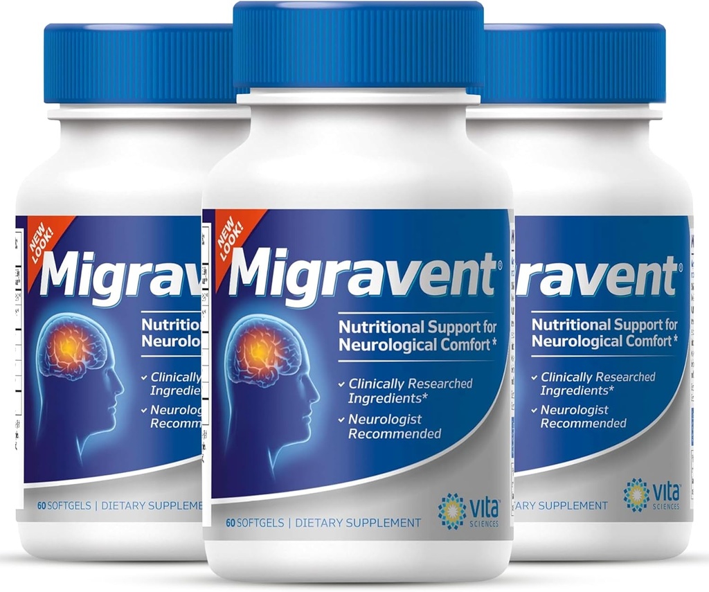 维塔科学 Migravent – 配有镁、CoQ10、维生素B2的高级营养公式,以及PA-Free Butterbur 配有神经学和血管支持-60 Capsules(3包)