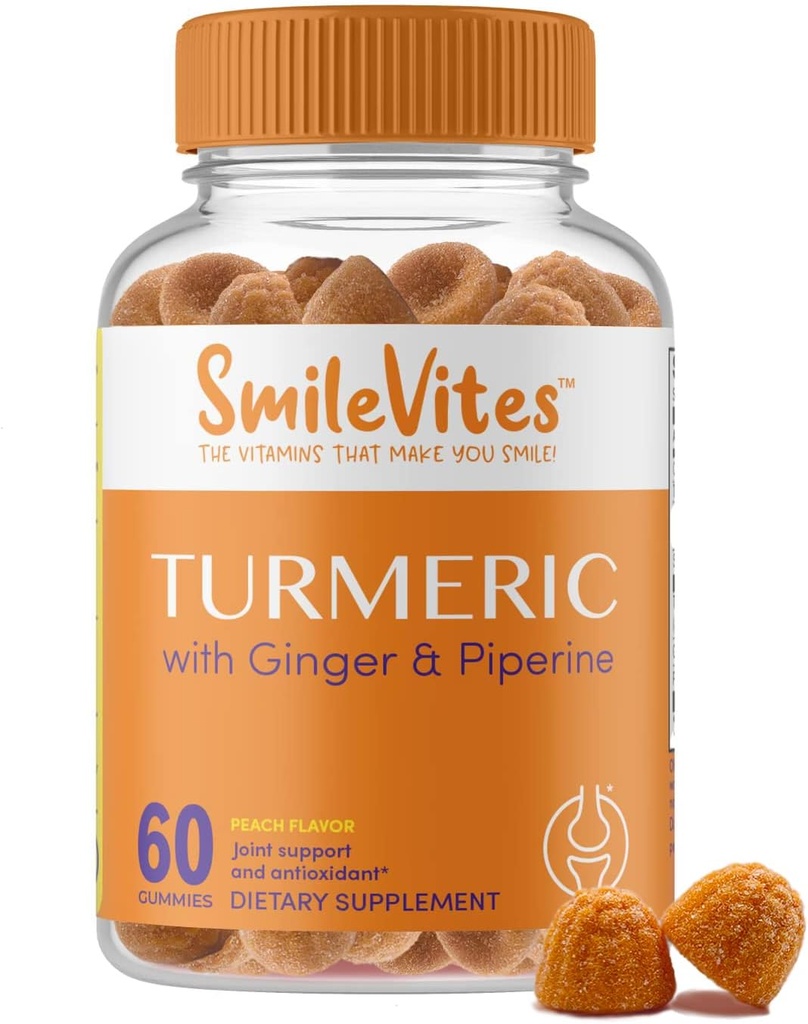 Turmeric Gummys with Curcumin, Ginger & Piperine + 联合支持 Gummys + 抗氧化剂和消化剂健康支持 + Premium Quality + Peach Flavor → 60 Counter