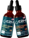 E2H:狮子的Mane & Cordyceps用于精神清晰度,记忆,能量,Stamina & Immune支持 - 非GMO,Vegan - 2 Fl Oz Each (4 Fl Oz 共计) - Bundle
