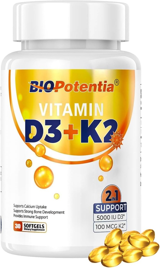 维生素D3 K2配有MCT石油补充剂,维生素D35,000 IU & K2 100MCG(MK7),支持Immune, Bone & Teeth Health - Gluten Free Non-GMO - 30 Softgels