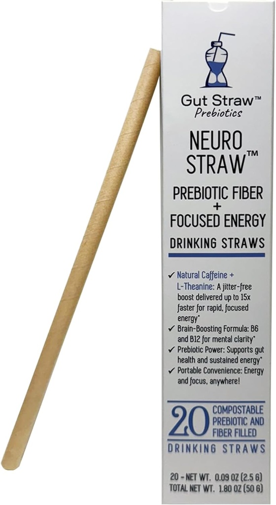 由古特·斯特劳(Gut Straw)编剧的神经草 - 天然咖啡因,L-theanine,B-维生素和先生纤维在生态友好型草原中