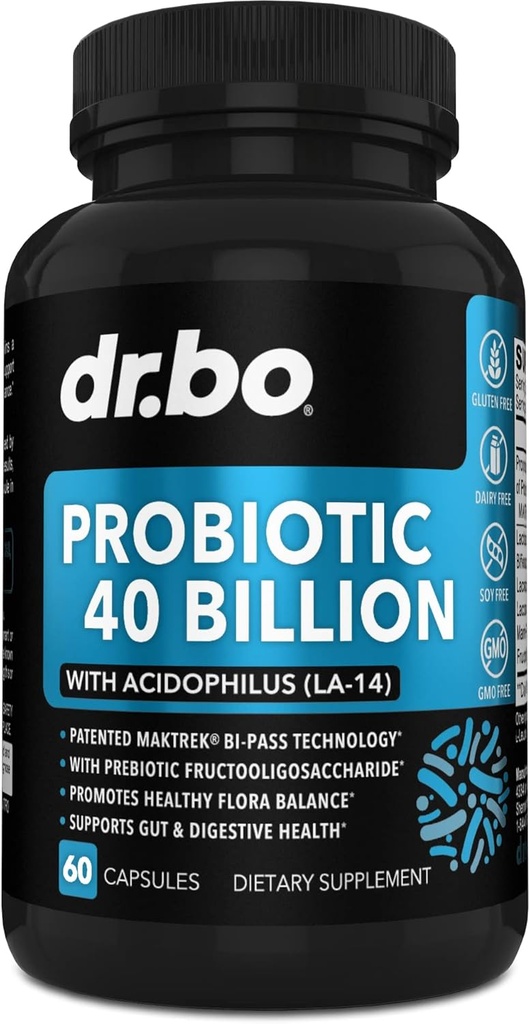Probiotic 40 Billion CFU Supplement - Lactobacillus Acidophilus Probiotics for Women & Men Capsules - Gluten Free Probiotics for Digestive Health Pills with Bifidobacterium, Plantarum, Paracasei, FOS