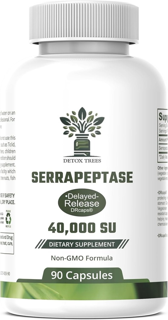 Serrapeptase 补充40,000 SPU - 全自然蛋白酶用于Sinus,呼吸和联合健康 - 非GMO,Gluten-Free,和 Vegan-Friendly Capsules - 90 Capsules
