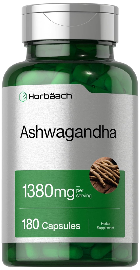 Horbäach Ashwagandha Root Supplement | 180 Capsules | for Women and Men | Herbal Extract | Non-GMO, Gluten Free