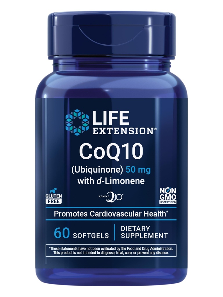 寿命延长 超级可吸性CoQ10(Ubiquinone),配有d-Limonene,心脏健康补充剂,除去Fatigue将军,氧化性应激素防御,50毫克,非GMO,Gluten-Free,60软胶