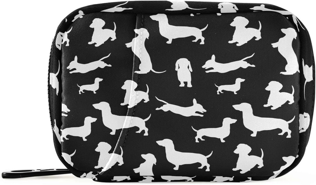 Ollabaky Black Dachshund Dogs Pill 组织者 7日 Pill 案例 旅行 Pill 组织者 Bag Pill Box 手提箱 每周案例 配有 Zipper 压缩大小的维生素补充持有者