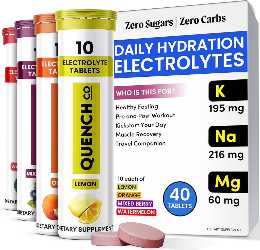 Quench 电解片 40 伯爵即时水解 电解片 快速电解片 无糖 最佳水解支持 不粉 - 西瓜,橙,混合莓,柠檬火焰