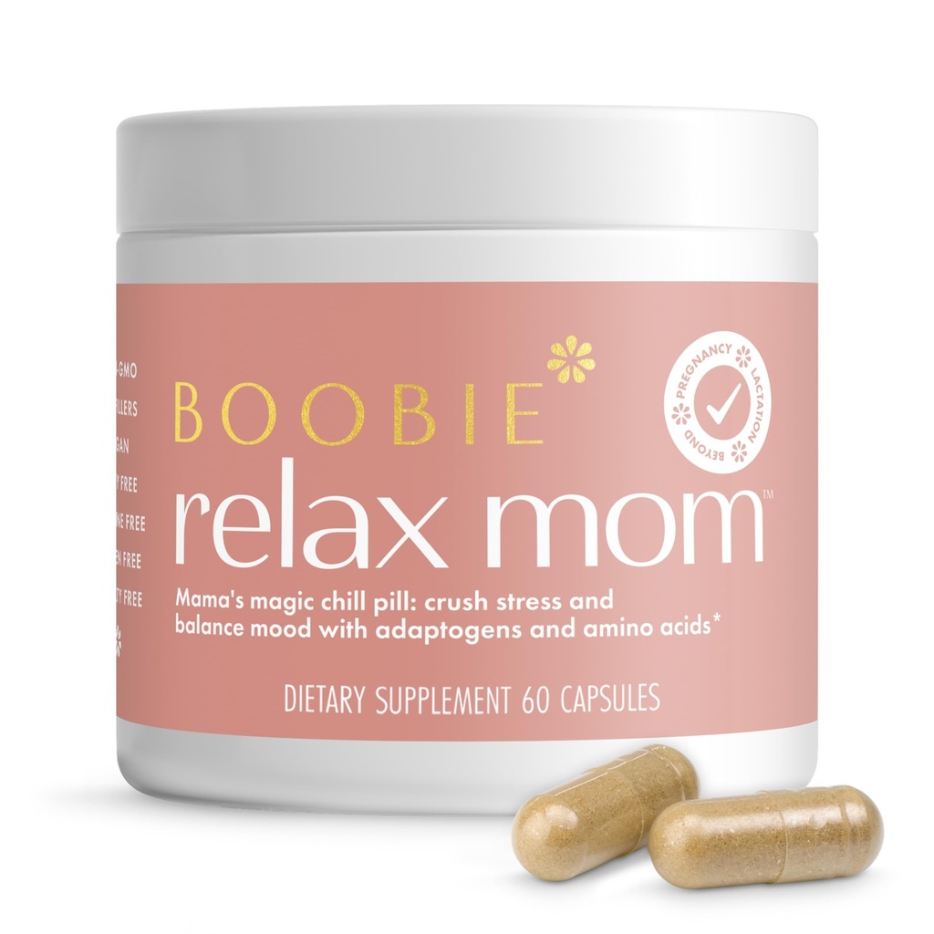 Boobie Relax Mom, 产后压力支持补充 + 哺乳 批准 + 与 Ashwagandha & L-Theanine, 60 Capsules 的 Mood 和能源支持
