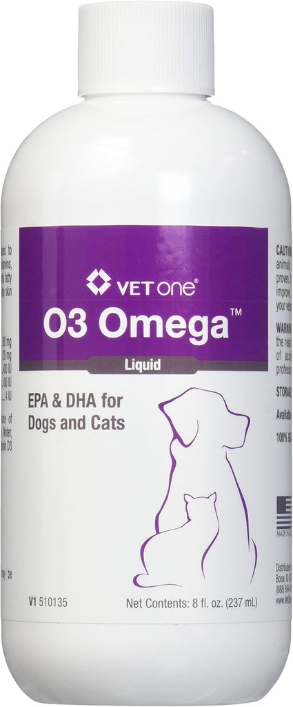 O3 Vet O3 Omega Liquid EPA & DHA for Dogs & Cats - Skin & Coat 补充 - 支持免疫系统和联合健康 - 8 oz