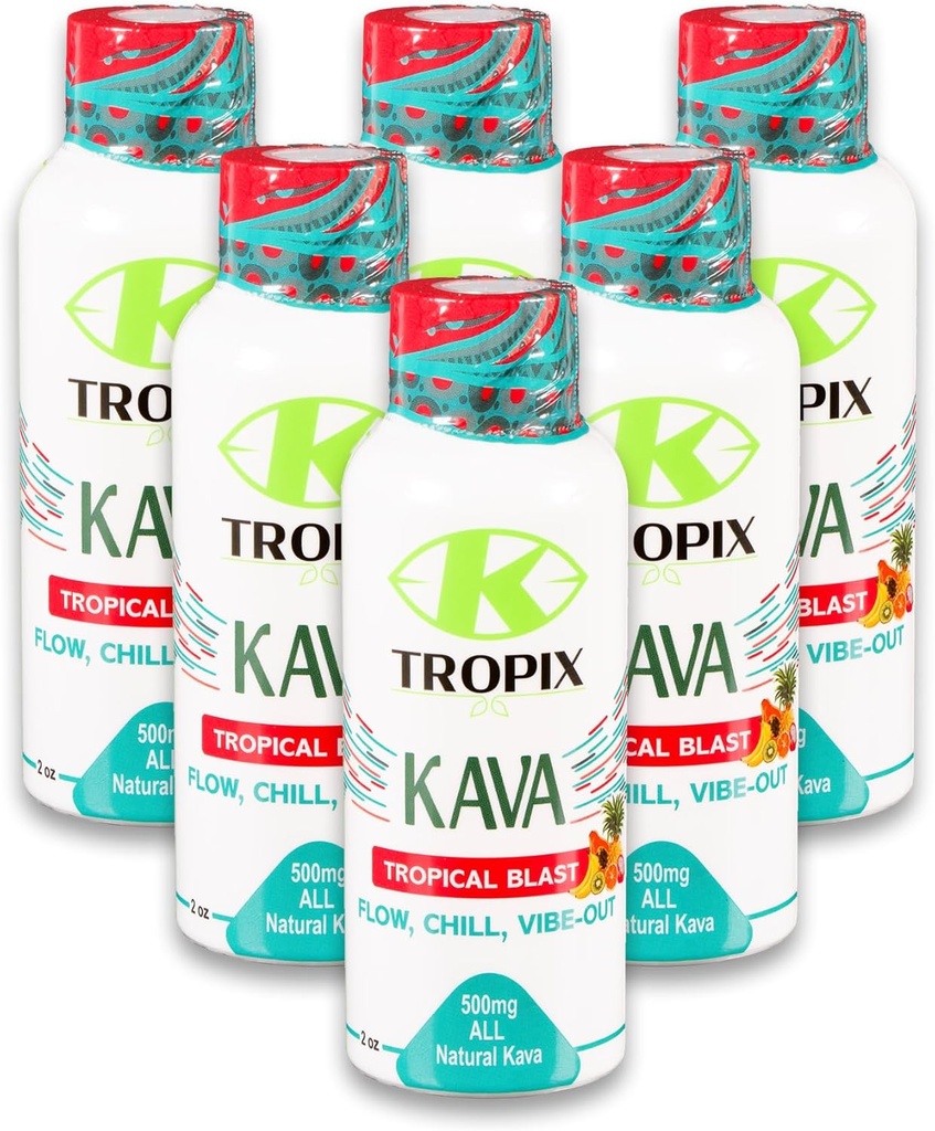 K-Tropix Kava Shot Tropical Blast - 500mg Wellness Shots to production for relaxization and reduction 忧郁 - 卡瓦饮料 - 忧愁,紧张,施特兰救济补充 - 6包