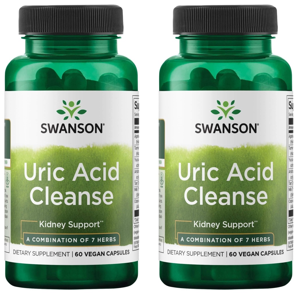 Swanson Uric Acid Cleanse - 促进肾支持的自然补充 - 具有7种草药的强力结合功能 - (60 Veggie Capsules) 2 Pack