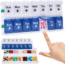 Shintop周刊药丸组织者 2 Times a Day, Easy Fill Am Pm Pill Box 7 Day Push Button Medicine Holder Daily for Vitamins Suppers (蓝色和白色)