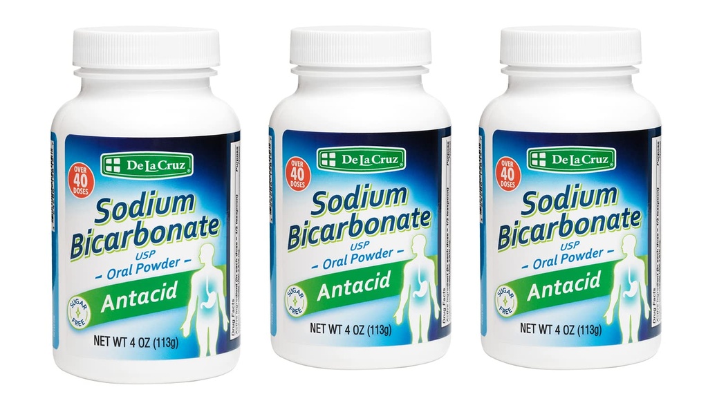 De La Cruz Pure Sodium Bicarbolate Powder – Baking Soda & Baking Powder 免费安非他明 用于心脏烧伤和消化 – 在美国包装 - 4 OZ(3瓶)