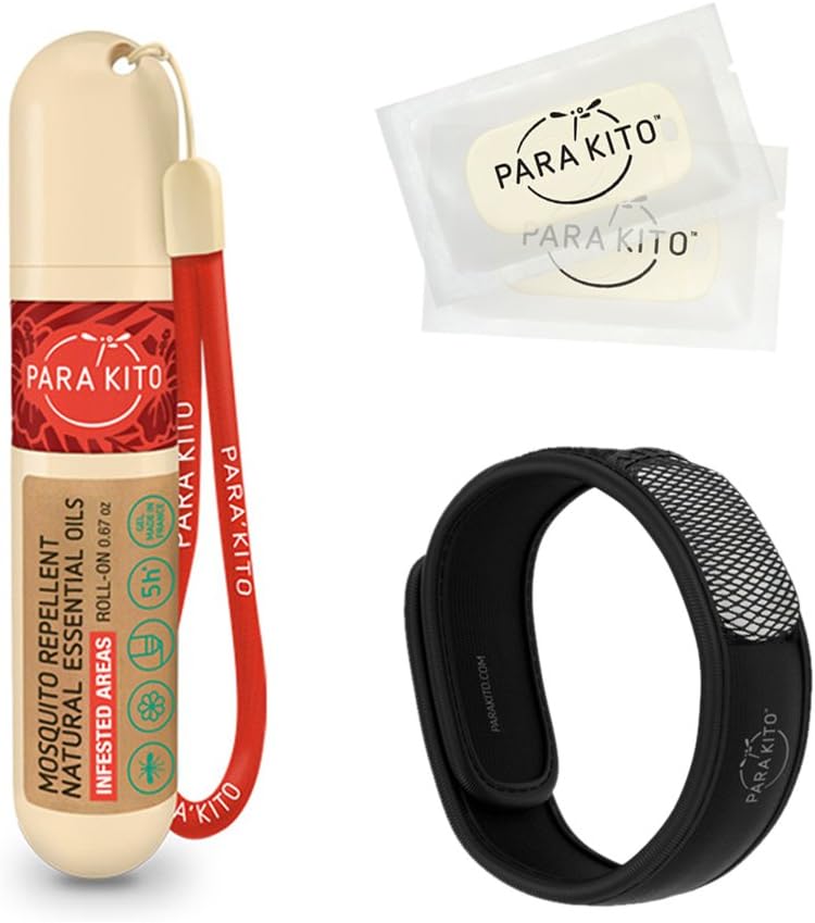 PARA'KITO Mosquito Repellent Bundle, 1 Mosquito Repellent Bracelet, 1 滚装Gel, Bug Repellent Bracelets, 戴式蚊子 Repellent 设备, 黑色