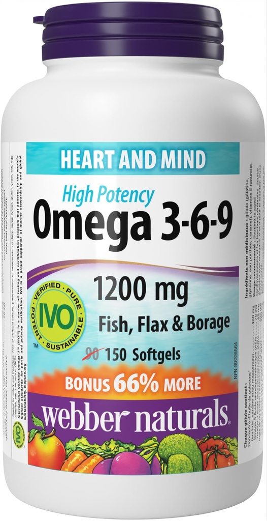 Webber Naturals Omega 3-6-9 Flaxseed, Fish & Borage Oils 1200 毫克,150 软胶