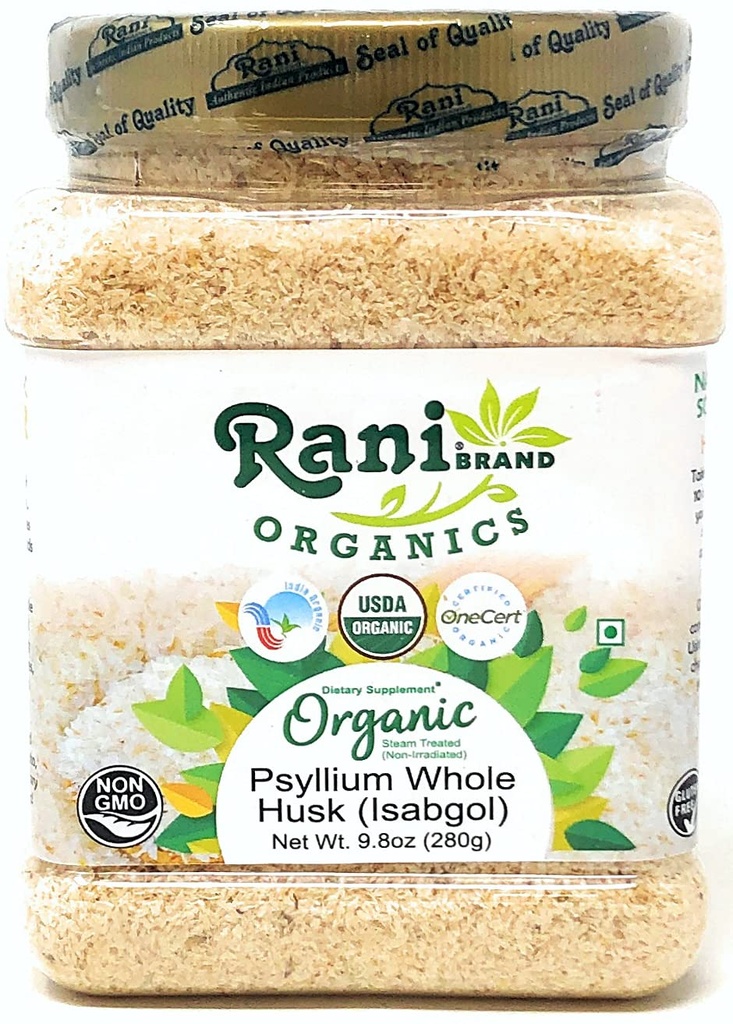Rani Organics Pyllium 整体胡斯克粉(Isabgol), 饮食纤维补充剂, USDA Organic 9.8oz(280g) PET Jar ~ All Natural → Vegan → Gluten 友好 → 非GMO → 印度起源