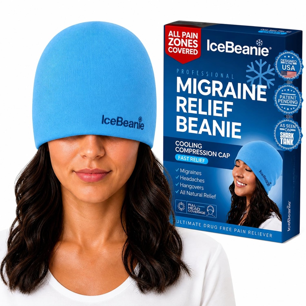 IceBeanie Migraine Relief Cap, As Seven on Shark Tank, Soft & slipy Gel 张力头痛 Relief Cap, 扩展冷冻悬浮冰帽, 无味头包冰包装, 头痛 Migraine 面具
