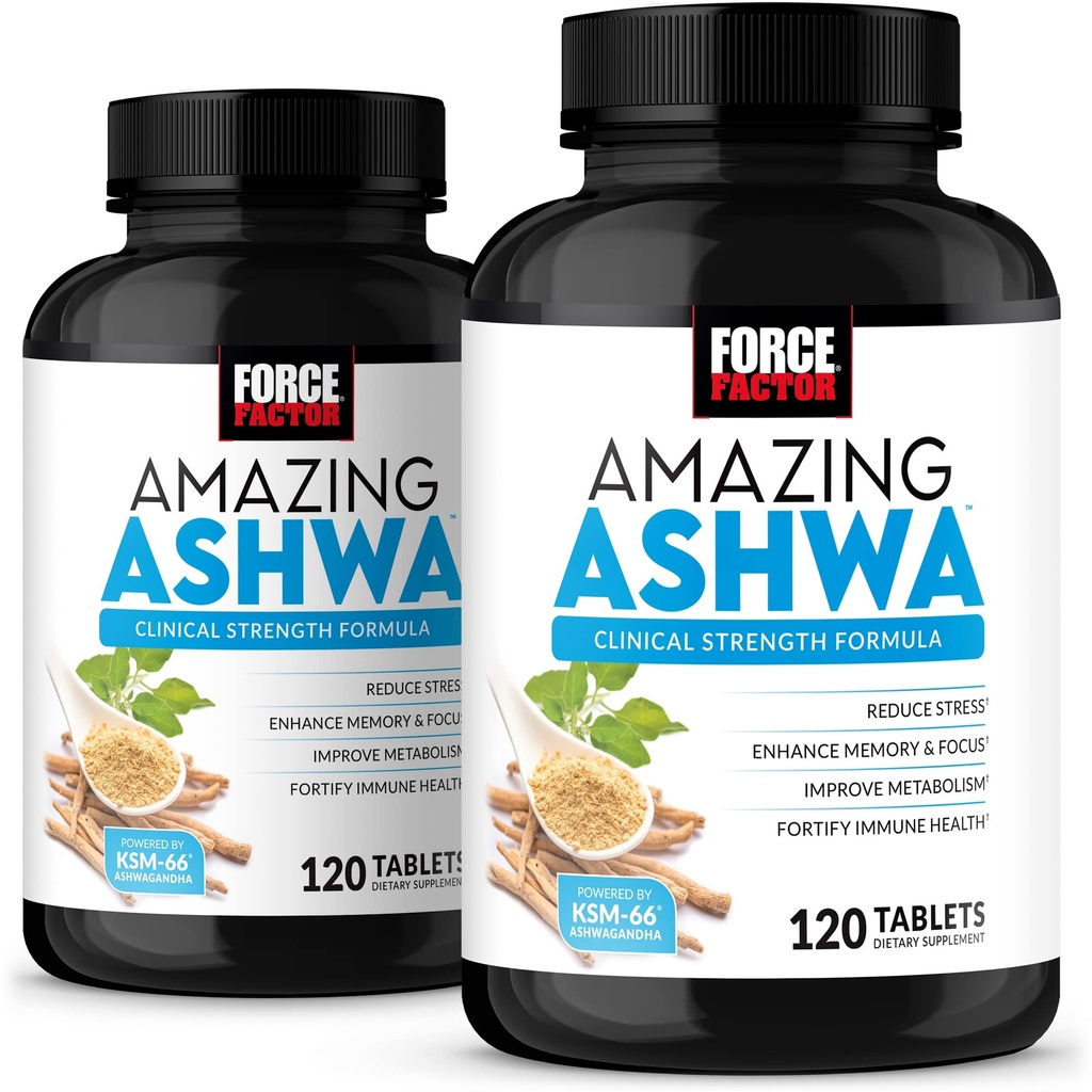 Force Factor Amazing Ashwa, KSM-66 Ashwagandha Supplement for Stress Relief, Focus, Memory, Immune Support, With Vitamins, Minerals & Antioxidants, Cortisol Supplements for Women, 240 Tablets (2-Pack)