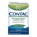Contac cough & Contracting 最大强度控制 Cough, 细辛和 Loosens Mucus, Guaifenesin & Dexteromethorphan HBr, 扩展释放片, 21 计