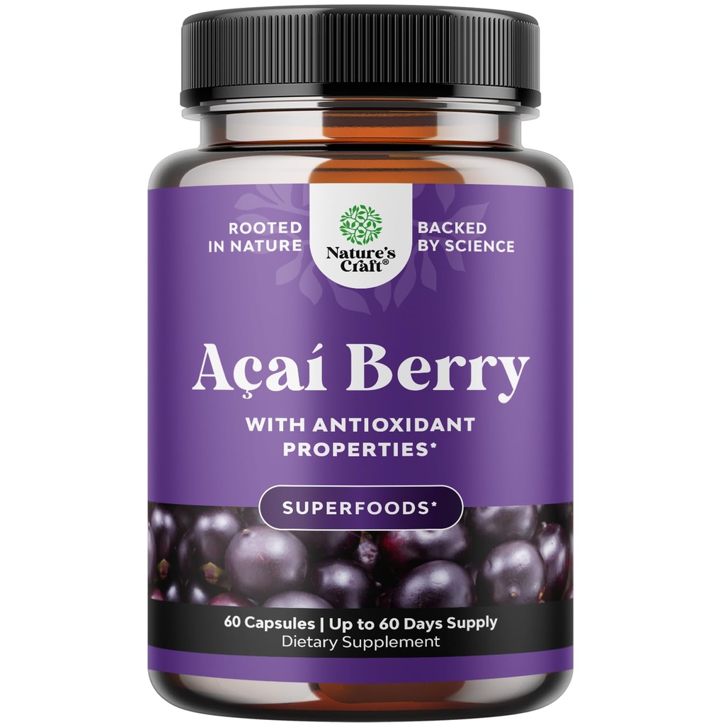 Natures Acai Berry抗氧化剂 支持男女体重损失补充剂 - 维生素 矿物 抗氧化剂 配方 支持免疫系统和助力能量认知健康 - 60种服务