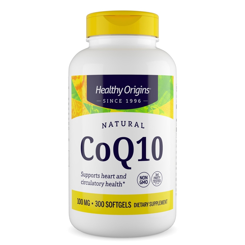 Healthy Origins CoQ10 100 mg, 300 Softgels - Natural Trans-Isomer Ubiquinone, Yeast Fermented High Bioavailability Coenzyme Q10 Supports Heart Health & Cellular Energy - Antioxidant Supplement