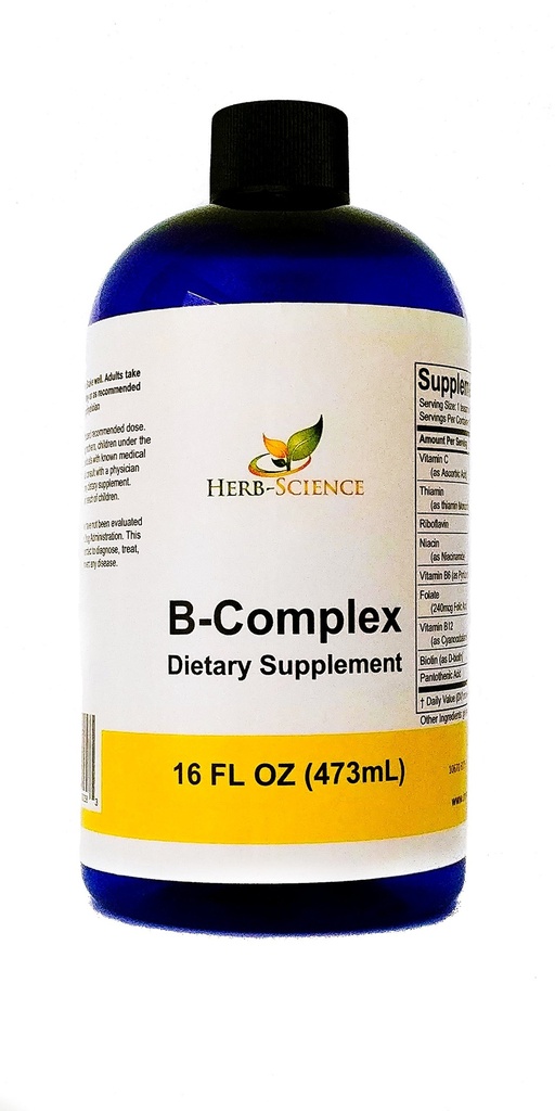 维生素B-复合,超复合B类含有维生素C液体的维生素,16 oz-全部B类维生素包括B1,B2,B3,B5,B6,B7,B9,B12,叶酸,Niacin,Biotin,无酒精-草本科学.