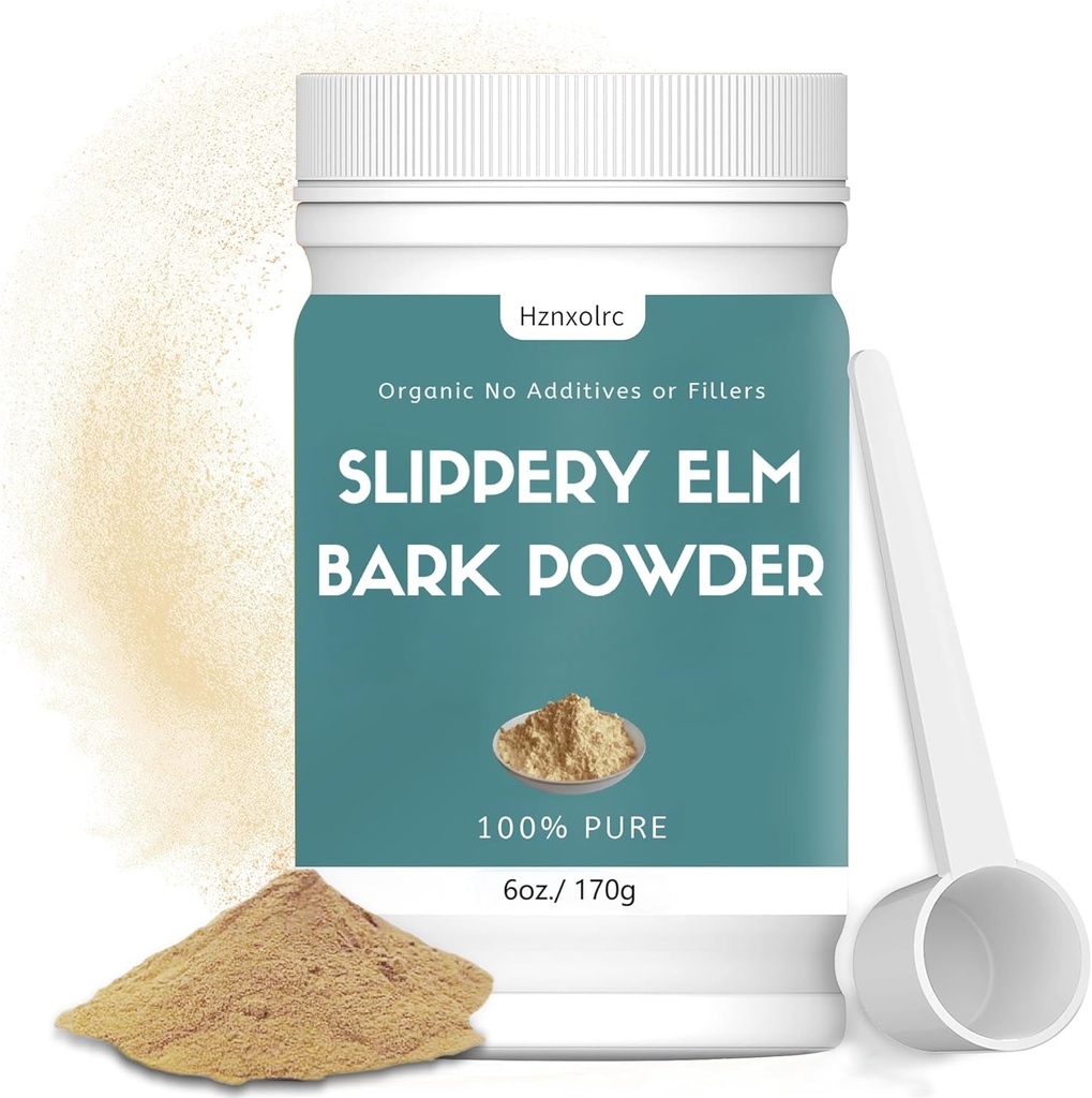 6 oz Organic Slippery Elm Powder, Organic Slippery Elm Bark Powder, 100% Pure & Natural, Food-Grade, Helps Soothe The Throat and Coughing, Vegan, Pet Friendly