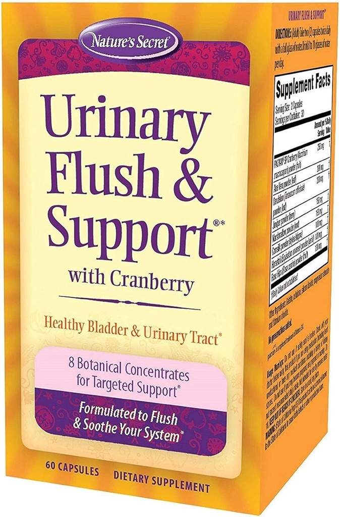 自然的秘密尿液Flush与支持 Cranberry 推广健康 bladder与尿液Tract - 8 植物集中融合 flush & Soothe - 健康消除与解毒 - 60 Capsules