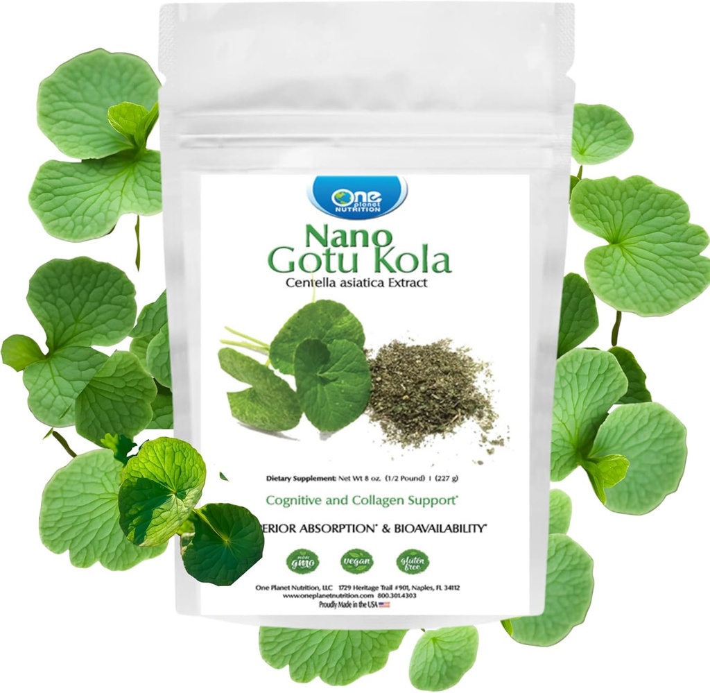 1 Planet 营养 Nano Gotu Kola Powder 8 oz (227 services), Gotu Kola 提取器,增强吸收纳米,增强大脑功能和Collagen合成,非GMO, Vegan, Gluten-Free