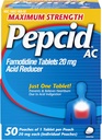 Pepcid AC 最大强度心脏灼伤救药片,OTC 药物 预防与释放 心脏灼伤与酸性还原 由于酸性消化,20mg Famotidine 酸性还原剂,快速作用, 1 x 50 cm