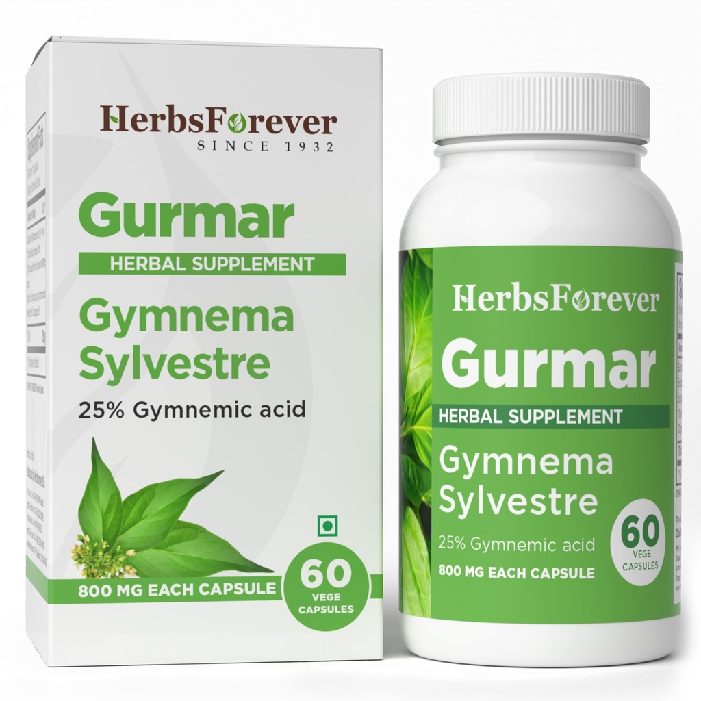 Herbsforever Gurmar Capsules | Gymnema Sylvestre Herbal 补编 | 7:1 集中摘录 |支持健康生活方式 | 60 Veg Capsules | Non-GMO & Vegan