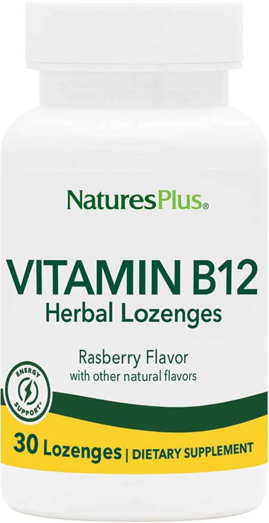 Natures Plus B12 草原洛赞格(Methylcobalamin) - 1000 mcg, 30 亚语洛赞格(Methylcobalamin) - Raspberry - 最大吸收性红血细胞支持 - 能量促进者 - 蔬菜,无胶原 - 30 服务者