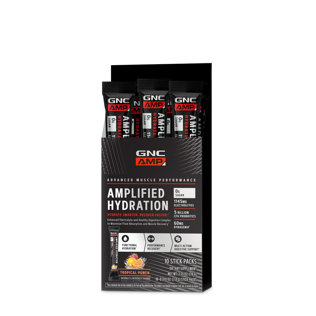 GNC AMP 放大水解 电解质 粉末 饮料 混合 → 增强电解质与健康消化综合体 → 热带冲刺 → → 10 计数