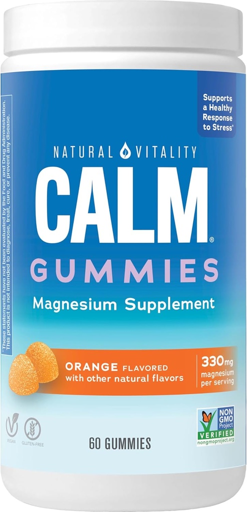 自然生命力CALM, 镁补充剂, 压力缓解剂, 支持对压力的健康反应, Gluten Free, Vegan, Orange Flawared, 60 Gummys