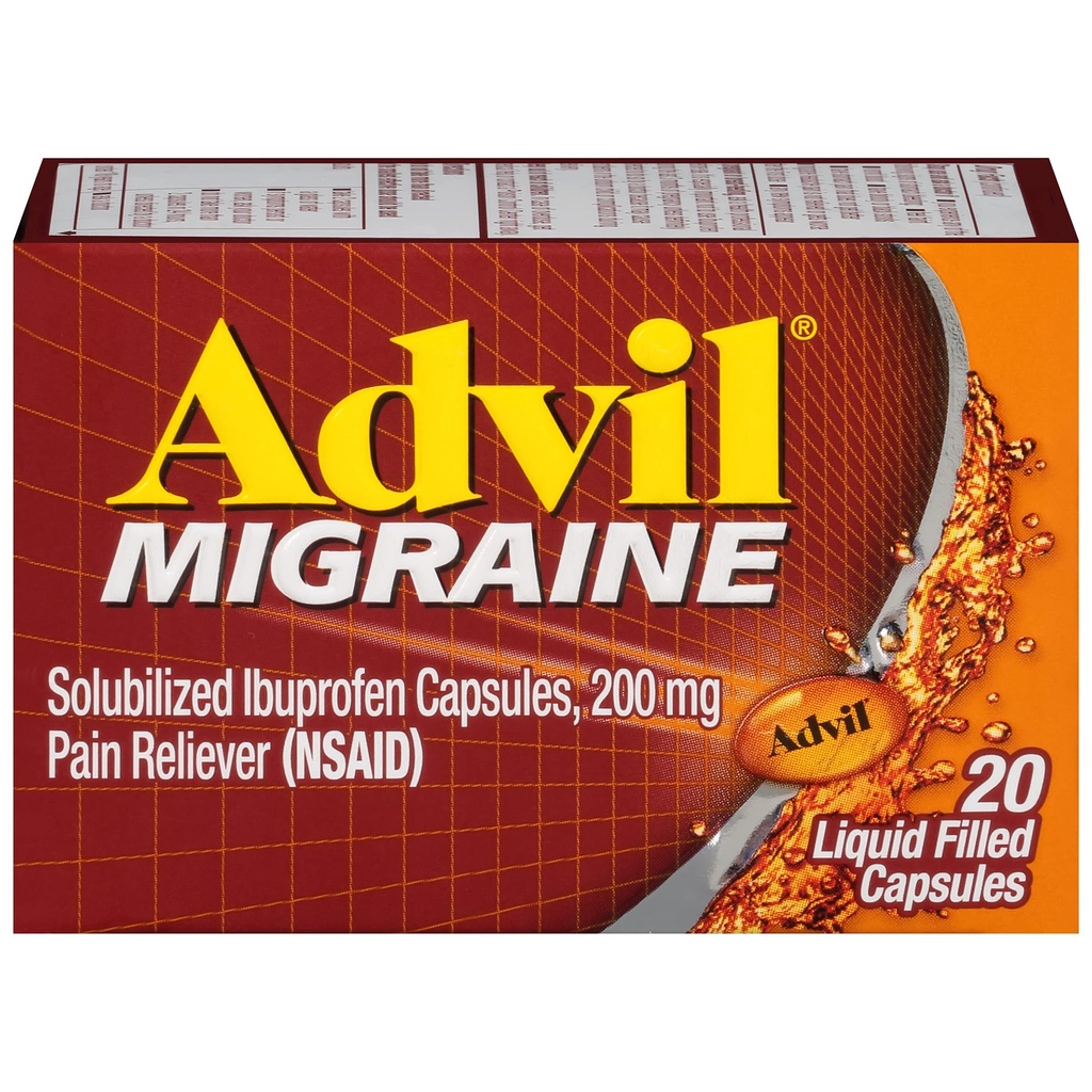 Advil Migraine Headache Relief, Ibuprofen Capsules, 配以Ibuprofen 200毫克用于Migraine Relief, Nausea Relief and Light Sensition Relief - 20 液体充填的Capsules