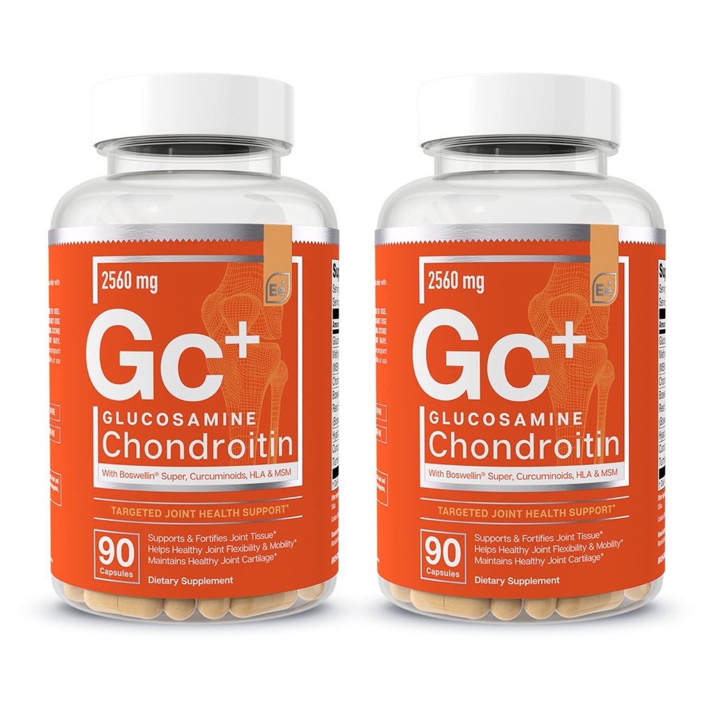 Glucosamine Chondroitin MSM Boswellia Serrata Hyaluronic酸补充剂 弹性联合支持抗氧化剂补充剂 - 180 Capsules (2-Pack)