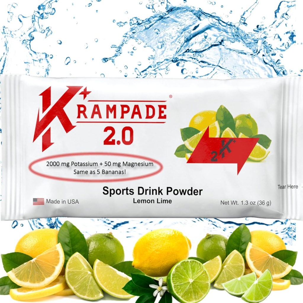 Krampade 镁钾补充电解质粉 - 50 mg Mag + 2000 mg K, > 2X More Than Coconut Water → Cramp Relief → 水解包
