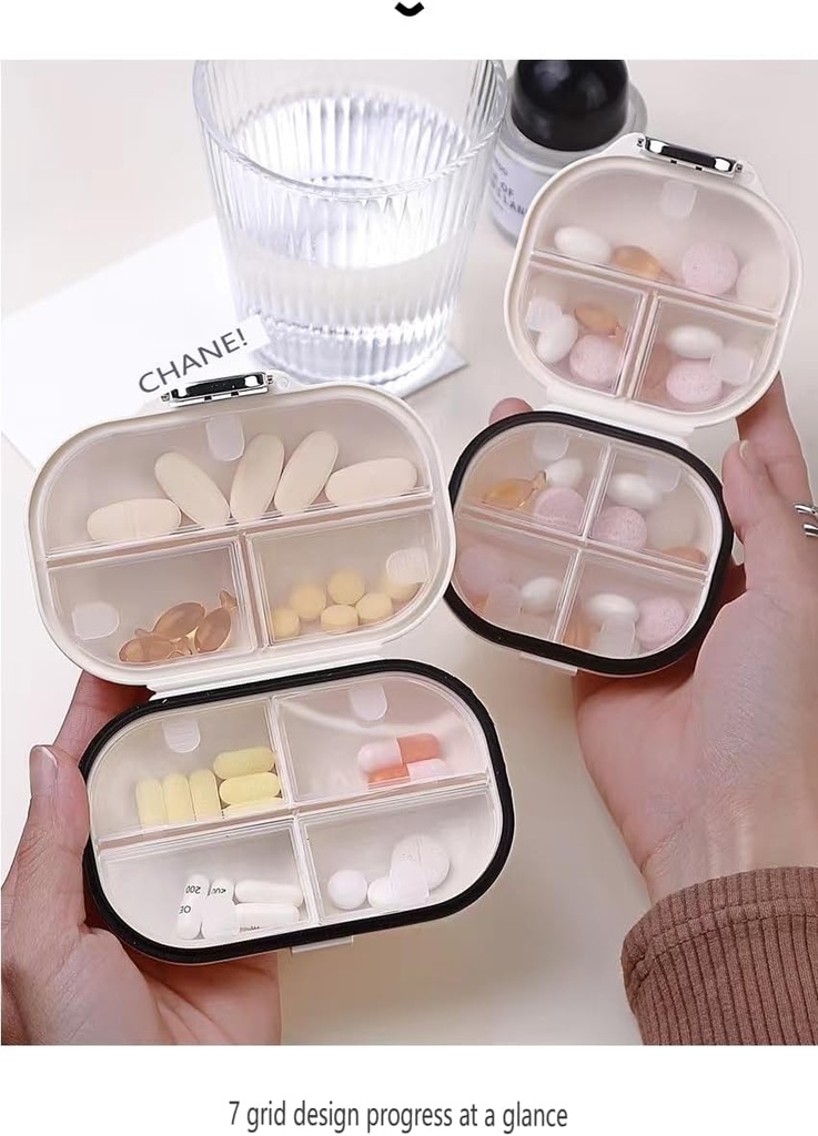 漂亮的药丸组织者药盒和7个大复合物,用于持有维生素Cod Liver Oil Supplements Medication and Jewely 等 (Millk White)