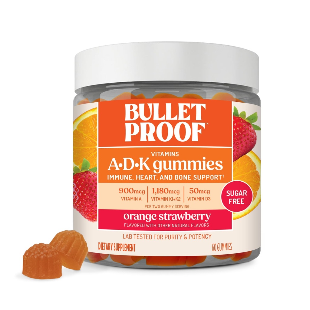 防弹无糖 橙草莓 维生素 A+D+K Gummys, 60 Counter, Keto 补充心脏,骨骼和免疫支持,新和改进的公式和纹理,包装 May Vary
