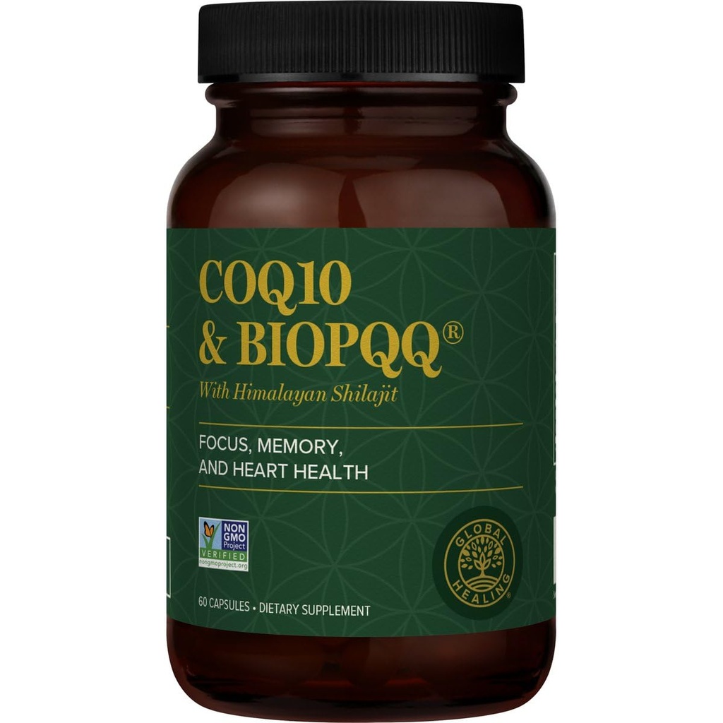 Global Healing Center CoQ10 & BioPQQ with Pure Himalayan Organic Shilajit-Antioxidant Care for Heart & Brain Health,Mitochondria Energy Optimizer for Men & Women-Coenzyme Ubiquinone 150mg, 60 Capsules