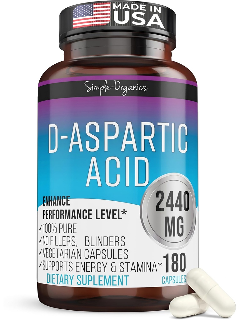 Kaebro Nutra D-Aspartic Acid Supplement for Men, 2440mg D-Aspartic Acid / service, Energy & Testosterone Support, Gluten-Free 非GMO, 180 Vegan Capsules / service, Energy & Testosterone Supports, 180 Vegan Capsules