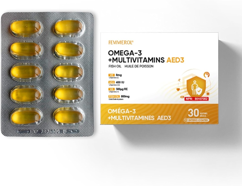 多维生素与Omega-3,男女多维生素,肠内织鱼油DHA/EPA,维生素A,维生素E和维生素D3用于免疫功能支持(1盒 30软胶)