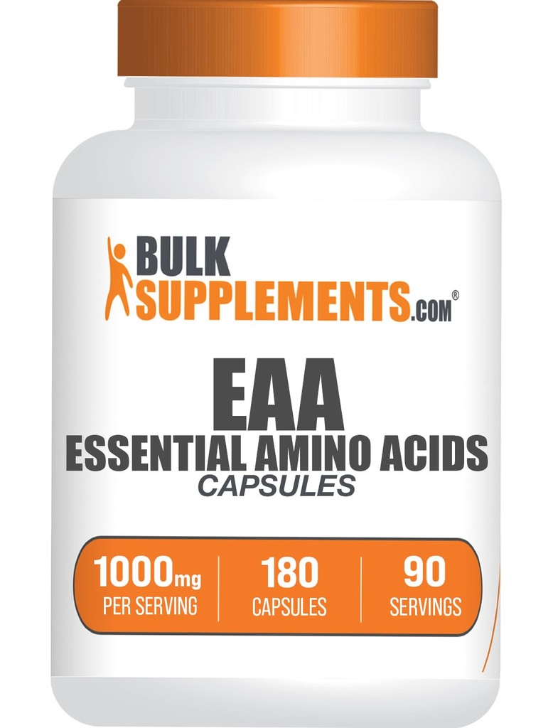 bulk补充.com 基本氨基酸卡普尔(EAA) - 氨基酸卡普尔(EAA) - EAAs 氨基酸卡普尔(EAA) - EAA Capsules - 1000 mg 服务 - 90天供应(180 Gelatin Capsules)