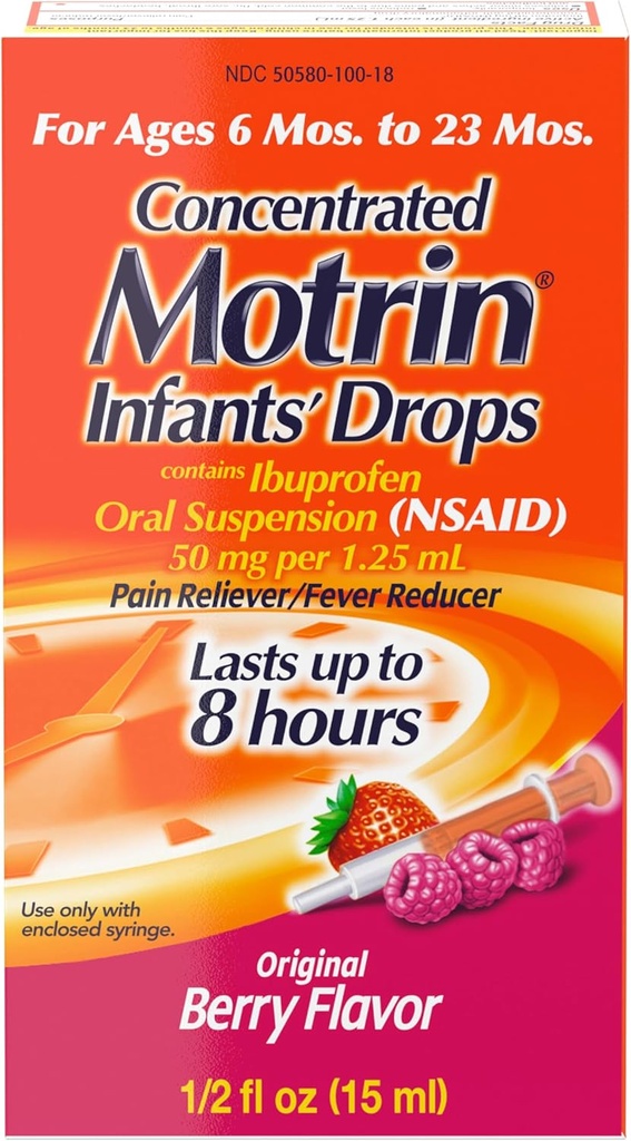 婴儿的Motrin专注滴水、减热器、Ibuprofen、Berry Flavored。