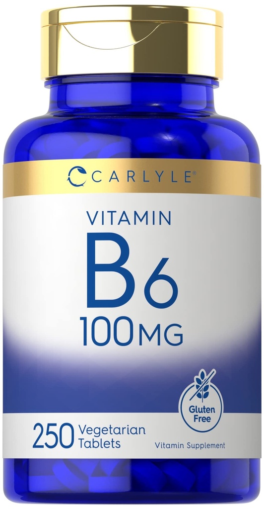 Carlyle 维生素B6 100mg → 250 片 → Pyridoxine 氢氯化物 补充 → 蔬菜,非GMO, Gluten Free